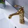 Rubinetti per lavandino del bagno Lavabo Rubinetto classico in ottone con diamanti Maniglia singola e rubinetto freddo Miscelatore in cristallo dorato Lavabo266S