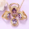 African Bridal Yellow Gold Color Big Jewelry Set For Women Purple Crystal Clip Earrings And Necklace Luxurious Dubai Jewelry H1022