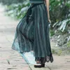 Ny Plus Storlek Sommar Mode Kvinnor Striped Wide Leg Lace Bow Loose Dress Byxor Kvinna Casual Kjol Byxor Capris Culottes Q0801