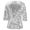 Kvinnors Blusar Skjortor Kvinnor Sommar Mode Sexig Sequined Broderade Half Sleeve Lady Toppar Lös Casual Shirt Guld Blusas Plus Storlek 5XL