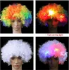 Décoration de fête LED Couvre-chef Flash Explosion Tête Perruque Bal Clown Fans Carnaval Casquette Chapeau Fan Adulte Enfant Cheveux Bouclés