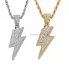 UPDATE Cubic Zirconia 18k Gold Flash Lightning Necklace Jewelry Set Diamond Pendant Hip Hop Necklaces Bling Jewelry for Women Men Stainless Steel Chain