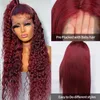 Lace Wigs Luvin 30 Inch 99j Burgundy Deep Wave Front Human Hair Red Colored Water Curly Remy Highlight Frontal Wig For Women