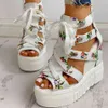 Ins Hot Print Fritid Wedges Kvinnors Skor 2020 Sommarskor Kvinnor Sandaler Plattform Shoelaces High Heels Casual Shoes Kvinna K78