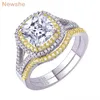 She 925 Sterling Silver Halo Yellow Gold Color Engagement Ring Wedding Band Bridal Set for Women 18ct CUDION CUT AAAAA CZ 2106237014403