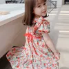 Summer Kids Girls Floral Short Sleeve Dress Stile coreano Little Princess Ruffles Abiti da spiaggia carini Toddler 210615