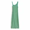 ZA Abito estivo in maglia a righe Abito da donna senza maniche con spalline sottili Abito da festa asimmetrico Donna Abito lungo verde vintage slim 210602