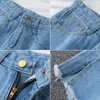 S-2XL Denim Shorts Kvinnor Vintage Ripped Studenter Lossa Wide Leg Burrs High Waist Thin Side Split Sexy Women 210601