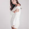 inverno fuzzy maglia donna coreana manica lunga monospalla harajuku bianco mini abito da festa per donna abbigliamento in porcellana 210602