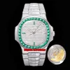 TWF最高品質の時計Nautilusフルアイスアウトカスタムダイヤモンドセット5719 / 10G-010 CAL.324自動メンズウォッチPavéダイヤモンドダイヤルスチールブレスレットゲントスポーツ腕時計