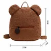 Mochila portátil de pelúcia outono inverno cordeiro velo feminino fofo em forma de urso crianças viagens compras mochilas bolsos