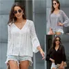 TEELYNN White lace blouses Women Top vintage V Neck Flare Sleeve Hollow Summer blouse shirt 2020 Casual boho blusas plus size H1230