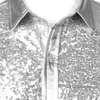 Camicia con paillettes glitter argento metallizzato Uomo Costume di Halloween anni '70 Chemise Homme Performance sul palco Maschile 210721