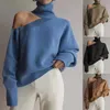 Vrouwen coltrui een off-shoulder gebreide trui sexy effen kleur dames trui tops mode uitgehold jumper streetwear