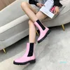 High quality women's Chelsea pink black Designer Flat Boots zipper ankle boots luxury leather Martin boots anti slip in autumn