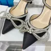 2022 lüks Tasarımcılar Sandaletler Elbise ayakkabısı Akşam Slingback Saten Fiyonk Pompalar 6cm 9cm yüksek topuklu ayakkabılar Sivri burunlu Kristal Süslemeler rhinestone Elmas ayakkabı sandaletler