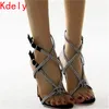 Dress Shoes Ladies 12cm Heeled Sandals Fashion Cross Strappy Rhinestone Summer Gladiator Women High Heels