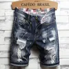 Men Embroidery Blue Jeans denim shorts zomerontwerper heren badge patckwork gebleekte retro grote size letters patches korte broek broek broek 312