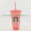 24oz / 710ML Starbucks Sequins Plastic Tumbler многоразовый чистый питьевой плоский нижний чашка колонны формы крышка солома кружка Бардьян