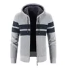 Giacche da uomo Cappotto cardigan invernale con cappuccio da uomo a maniche lunghe Plus maglione a righe con cerniera in velluto giacca calda casual