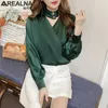 Satin Slik Elegante Bluse Hemd Frauen Koreanische Mode Kleidung Langarm Weibliche Blusen Weiß Grün Arbeit Tops Chic Blusas Mujer 210225