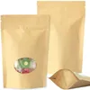 Kraft Paper Bags Stand-up Reusable Food Pouches Fruit Tea Gift Package Stand up Bags with Transparent Window