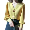 Spring Women Chiffon Shirt Koreanska Mode Långärmad Vit Skjortor Kvinnor Streetwear Kontor Blus Elegant Lady Heart Print Tops H1230