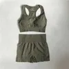 Training Kleding voor Dames Naadloze Yoga Sports Suits Sport Bra Top + Hoge Taille Fitness Shorts 2 Stuk Gym Set Running Sportswear 210802