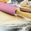 EHZ Rolling Pin 18.9 Inch Stainless Steel Silicone Roller Wheel Bread Toast Pizza Dough Baking Non-Stick Solid Wood Handle Pink 211008