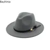 Bauhinia Fashion New Trilby女性男性ジャズGodfather Sombrero CapsカジュアルソリッドワイドトレンドFedora Felt Hat344W