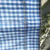 Tenda corta scozzese piccola in materiale di cotone blu e bianco rosso e bianco con design con tasca per asta con rifiniture in pizzo 210712