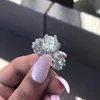 Cluster Rings Cocktail Sparkling Luxury Jewelry 925 Sterling Silver Large Round Cut White Topaz CZ Diamond Promise Women Wedding Band Ring