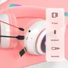 Cat Ear Wireless Headphones Bluetooth 5.0 RGB hörlurar Bassbrus Avbryta Vuxna Kids Girl Headset Support TF Card Casco Mic