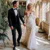 Bohemian Off the Shoulder Lace Mermaid Wedding Dress Bridal Gowns Strapless Appliqued Sweep Train Tulle Plus Size Bride Dresses