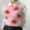 Heyoungirl Roze Zweet Leuke Mouwloze Trui Vest Vrouwen Casual Herfst Strawberry Y2K Tank Gebreide Crop Top Mode Streetwear Y0825