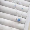 2020 Winter 925 Silver Cinderella Blue Tiara Ring Pumpkin Earring Carriage Necklace Mouse Dangle Charm Magic Snow Globe Gift Set Q0531