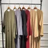 Casual klänningar kvinnor kalkon arabiska muslimska eid abaya dubai maxi klänning flare långärmad solid färg islamisk kaftan hijab slips midja ro275k