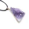 Raw Amethyst Druzy Drusy Necklace Gold / Silver Plated Triangle Natural Purple Quartz Crystal Cluster Geode Gemstone Statement Pendant Delicate Gift for Women Men