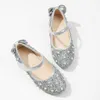 Children Girls Shoes Bling Sequins Crystal Bow Pearls Beads Princess High Heels Dance Shoes for Kids Girls Waterproof Antiskid 210713