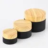 Frascos de vidro fosco preto frascos de embalagem de frascos de cosméticos com tampas de plástico Woodgrain forro PP 5G 10G 15G 20G 30G 50G