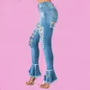 Kvinnors jeans kvinnors rippade hål Begger kvinnlig hög midja mager bootcut jean mode blossed nödställd vintage klocka botten byxa