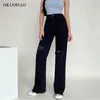 Women's Fashion Jeans High Waist Ripped Wide Leg Loose Denim Trousers For Female Baggy Mom Straight Pants Casual Y2k Jean 210809
