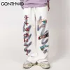 Gonthwid日本のアニメの漫画の目のジョガーのハーレムパンツストリートウェア男性ヒップホップカジュアルファッションルーズポケットズボンズボン男性210715
