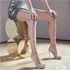 2021 Neue Designer-Damen-High-Heels-Sandale mit Stiletto-Stil, römischer, schlangenförmiger, schlangenartiger, umlaufender Lady-Strass-High-Heels-Schuh