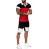 Homens novos dois pedaços camiseta camisa shorts de manga curta listra costurando macho terno casual tracksuit definido sweatsuit patchwork mens conjuntos x0909