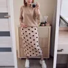 BYGOUBY Knitted Sweater Women High Waisted Autumn Winer Long Elegant Ladies Office Skirts Midi Pencil Skirt Polk Dot 210309