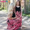 mother daughter dress family matching outfits Neon Coral Black Damask Maxi Dress baby girl summer mommy and me clothes dresses 210713