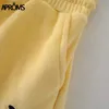 APROS Yellow Velvet Top Top и шорты Women 2 штуки устанавливают летняя вышивка шорты Cami Shorts Женская гостиная костюм 210302