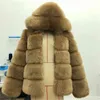 Winter Dicke Warme Faux Pelzmantel Frauen Mit Kapuze Langarm Künstliche Pelz Jacke Luxus Outwear 211213