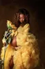 Ruches nacht gewaad geel moederschap prom jurk voor photoshoot of babyshower foto shoot dame nachtkleding badjas pure nachthemd